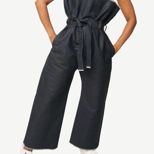 Dark denim Sleeveless Wide-Leg Jumpsuit with Belt